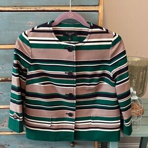 Talbots sz 4P Striped Blazer- Green, Tan, Blackish/Navy blue lined jacket. NWT